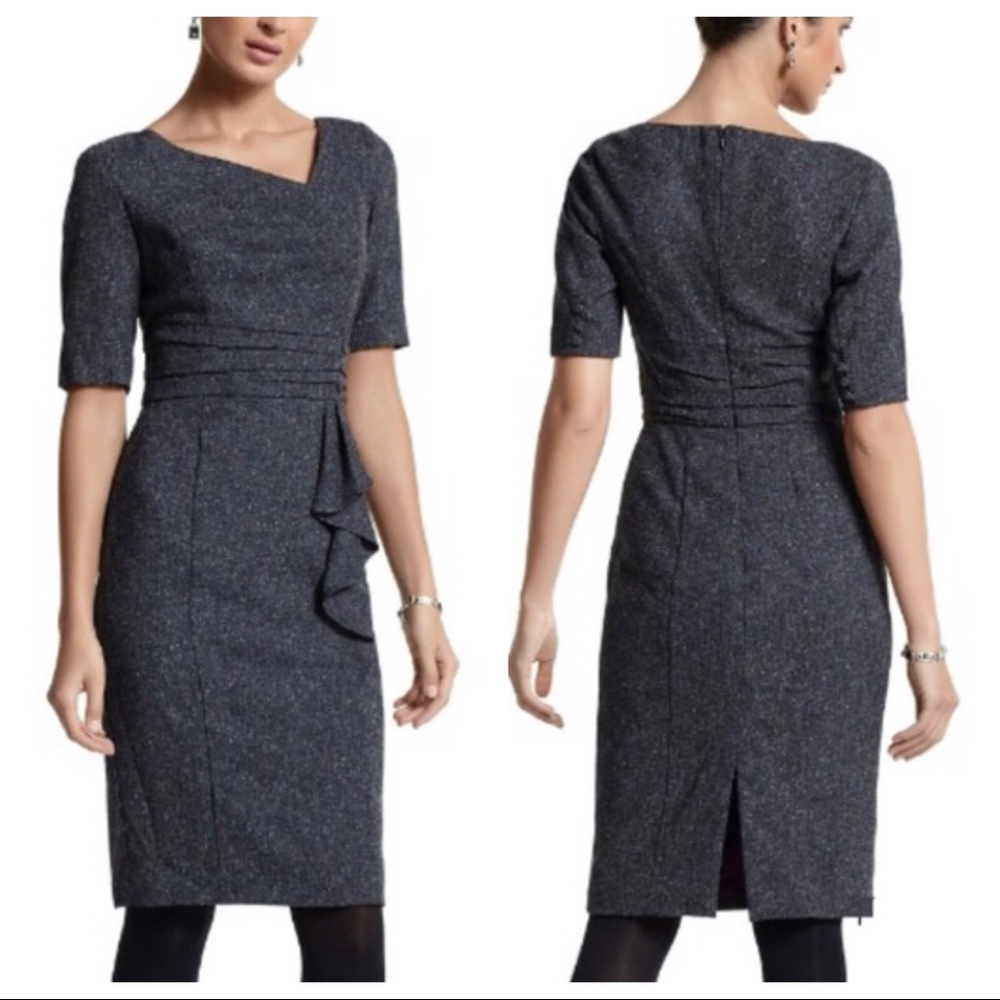 WHBM Asymmetric Tweed Ruffle Dress